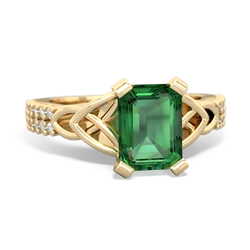 Lab Emerald Celtic Knot 8X6 Emerald-Cut Engagement 14K Yellow Gold ring R26448EM