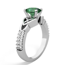 Lab Emerald Celtic Knot 8X6 Oval Engagement 14K White Gold ring R26448VL