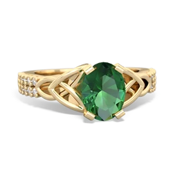 Lab Emerald Celtic Knot 8X6 Oval Engagement 14K Yellow Gold ring R26448VL