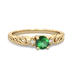 Lab Emerald Filligree Scroll Round 14K Yellow Gold ring R0829