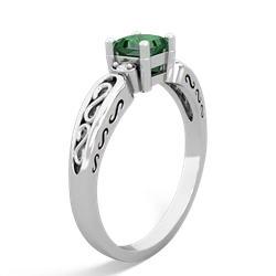 Lab Emerald Filligree Scroll Square 14K White Gold ring R2430