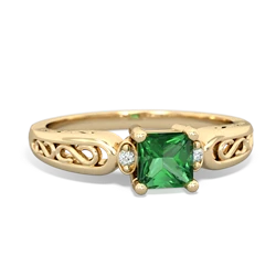 Lab Emerald Filligree Scroll Square 14K Yellow Gold ring R2430