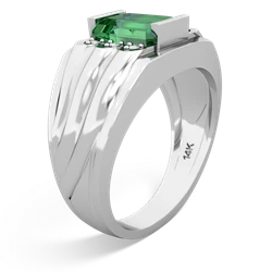 Lab Emerald Men's 9X7mm Emerald-Cut 14K White Gold ring R1835
