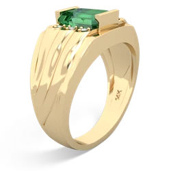 Lab Emerald Men's 9X7mm Emerald-Cut 14K Yellow Gold ring R1835