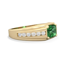 Lab Emerald Men's Diamond Channel 14K Yellow Gold ring R0500