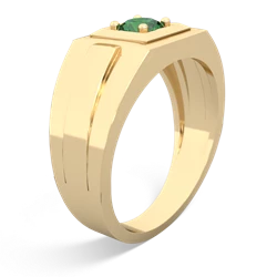 Lab Emerald Men's Squared Circle 14K Yellow Gold ring R0480