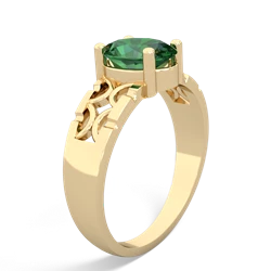 Lab Emerald Art Deco Filigree 14K Yellow Gold ring R2322