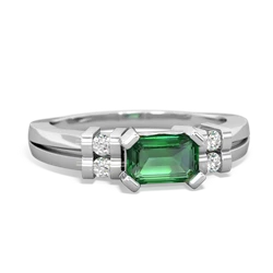 Lab Emerald Art Deco East-West 14K White Gold ring R2590