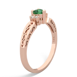 Lab Emerald Filligree Scroll Heart 14K Rose Gold ring R2429