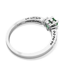Lab Emerald Filligree Scroll Heart 14K White Gold ring R2429