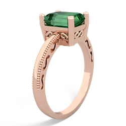 Lab Emerald Milgrain Scroll 14K Rose Gold ring R2338