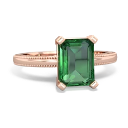 Lab Emerald Milgrain Scroll 14K Rose Gold ring R2338
