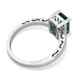 Lab Emerald Milgrain Scroll 14K White Gold ring R2338