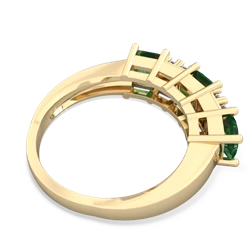 Lab Emerald Three Stone Diamond Cluster 14K Yellow Gold ring R2592