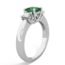 Lab Emerald Three Stone Trellis 14K White Gold ring R4015