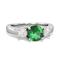 Lab Emerald Diamond Three Stone Round Trellis 14K White Gold ring R4018