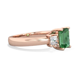 Lab Emerald Diamond Three Stone Emerald-Cut Trellis 14K Rose Gold ring R4021
