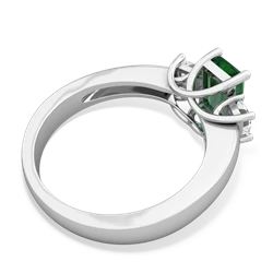 Lab Emerald Diamond Three Stone Emerald-Cut Trellis 14K White Gold ring R4021