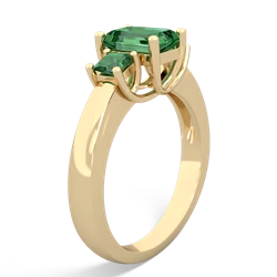 Lab Emerald Three Stone Emerald-Cut Trellis 14K Yellow Gold ring R4021
