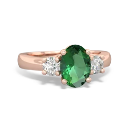 Lab Emerald Diamond Three Stone Oval Trellis 14K Rose Gold ring R4024