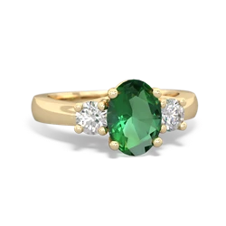 Lab Emerald Diamond Three Stone Oval Trellis 14K Yellow Gold ring R4024