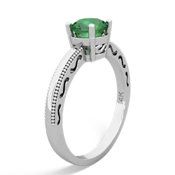 Lab Emerald Milgrain Filigree 14K White Gold ring R5090