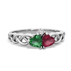 Lab Emerald Heart To Heart Braid 14K White Gold ring R5870