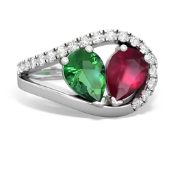 Lab Emerald Nestled Heart Keepsake 14K White Gold ring R5650