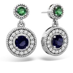 Lab Emerald Halo Dangle 14K White Gold earrings E5319