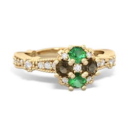 Lab Emerald Sparkling Tiara Cluster 14K Yellow Gold ring R26293RD