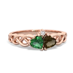 Lab Emerald Heart To Heart Braid 14K Rose Gold ring R5870