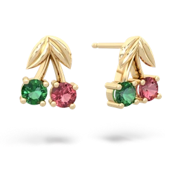 Lab Emerald Sweet Cherries 14K Yellow Gold earrings E7001