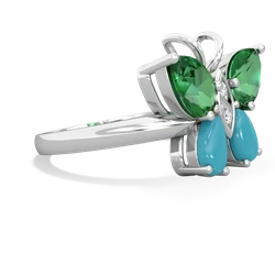 Lab Emerald Butterfly 14K White Gold ring R2215