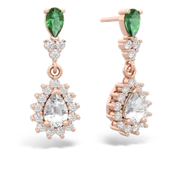 Lab Emerald Halo Pear Dangle 14K Rose Gold earrings E1882