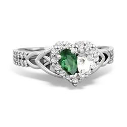 Lab Emerald Celtic Knot Two Hearts As One 14K White Gold ring R2644HRT