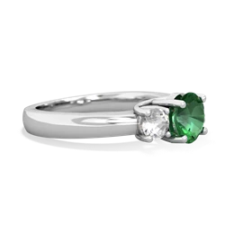 Lab Emerald Three Stone Round Trellis 14K White Gold ring R4018