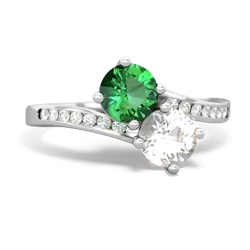 Lab Emerald Channel Set Two Stone 14K White Gold ring R5303