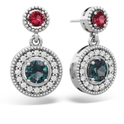 Lab Ruby Halo Dangle 14K White Gold earrings E5319