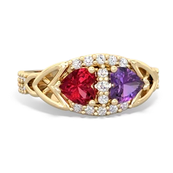 Lab Ruby Sparkling Celtic Knot 14K Yellow Gold ring R2645