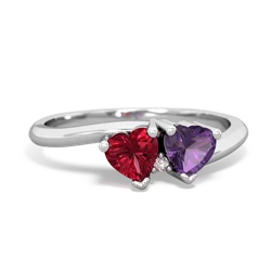 Lab Ruby Sweethearts 14K White Gold ring R5260