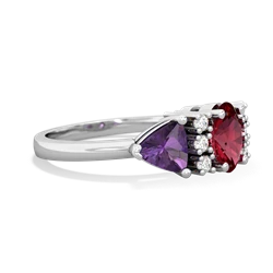 Lab Ruby Antique Style Three Stone 14K White Gold ring R2186