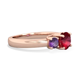 Lab Ruby Three Stone Round Trellis 14K Rose Gold ring R4018