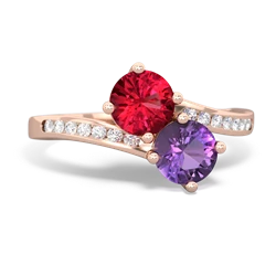 Lab Ruby Channel Set Two Stone 14K Rose Gold ring R5303