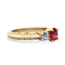 Lab Ruby Art Deco Eternal Embrace Engagement 14K Yellow Gold ring C2003