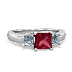 Lab Ruby Three Stone Trellis 14K White Gold ring R4015