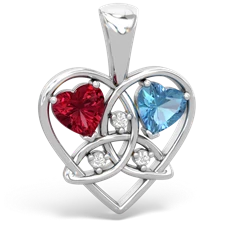 Lab Ruby Celtic Trinity Heart 14K White Gold pendant P5331