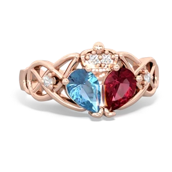 Lab Ruby 'One Heart' Celtic Knot Claddagh 14K Rose Gold ring R5322