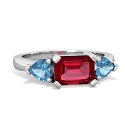 Lab Ruby Three Stone 14K White Gold ring R5235