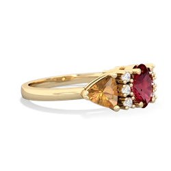 Lab Ruby Antique Style Three Stone 14K Yellow Gold ring R2186