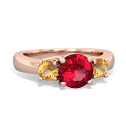 Lab Ruby Three Stone Round Trellis 14K Rose Gold ring R4018